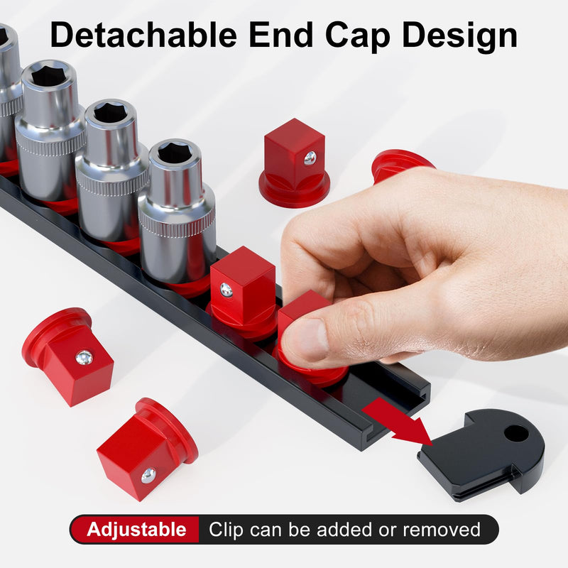 FIVEPEARS 6PCS 360° Socket Organizer Twist Lock,3/8 1/4 1/2 Socket Storage Rails, Premium Quality Socket Holders for Tool Box ，Tool Carts，Contains up to 80 Clips (Blue & Red) REDBLUE-6
