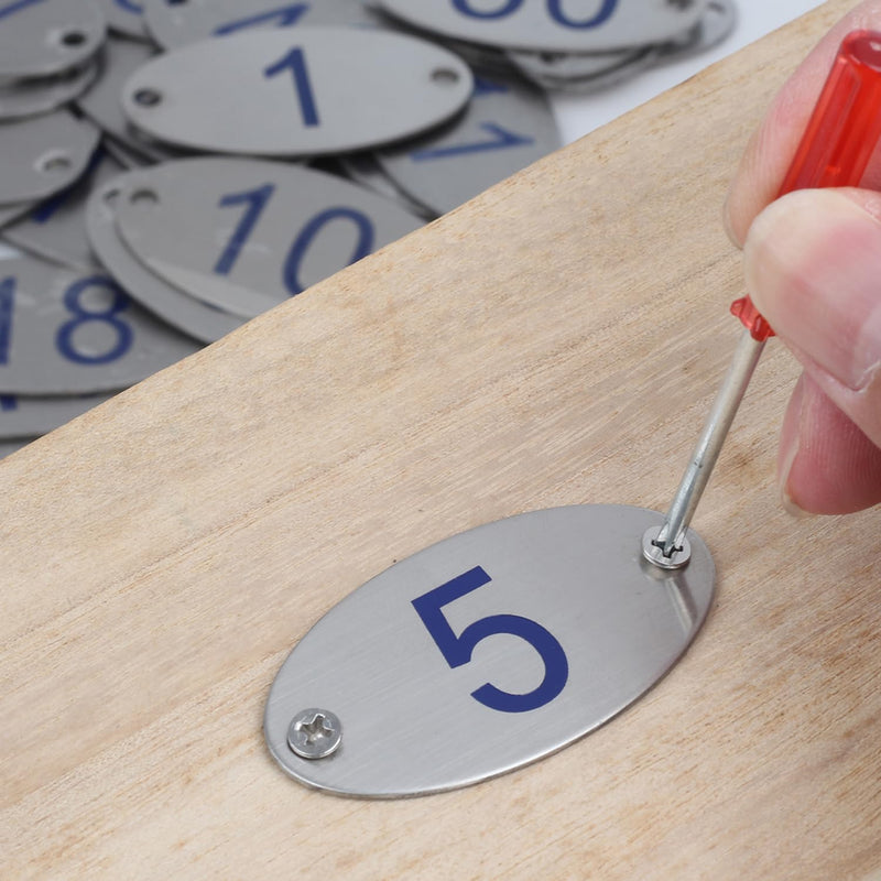 Oval Locker Cabinet Numbers, 304 Stainless Steel Engraved Table Signage Tags Labels - Blue Numbers 1 to 50