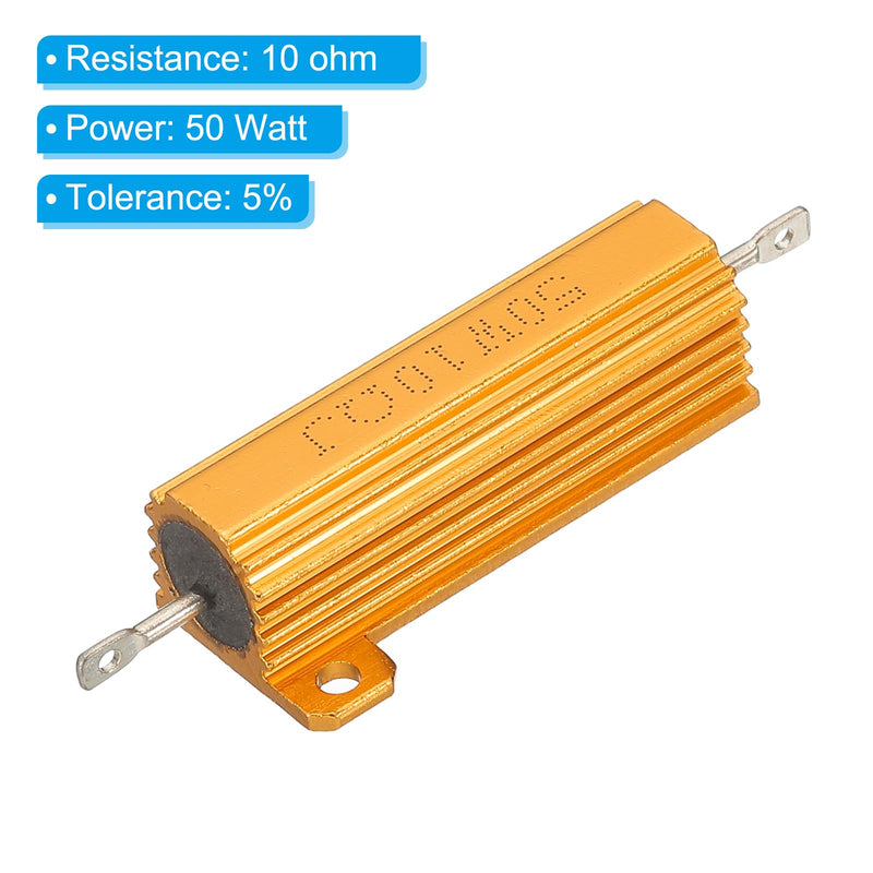 PATIKIL 2 Pieces 50 W 10 Ohm 5% Tolerance Aluminum Housing Resistors Set Resistance Assortment with Screws Wire Wound Potentiometer Power for Machines Electronics DIY Project Golden 10 Ohm 50 W