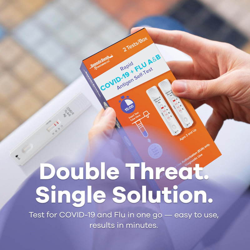[Australia - AusPower] - SpeedySwab COVID + Flu A&B Antigen Rapid Test Kit - FDA Authorized 3-in-1 at-Home Combo Test Kit, 15-Minute Results, Easy to Use, Comfortable Non-Invasive Nasal Swab (1 Pack - 2 Tests) 1 Pack - 2 Tests 