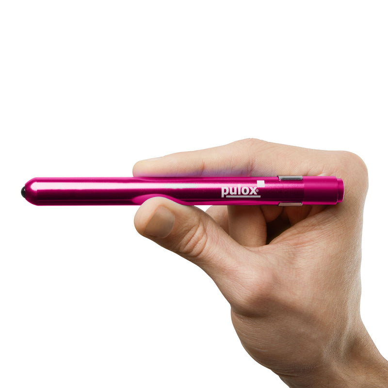 Pulox Diagnostic Light Pink LED Penlight with Measuring Scale + Batteries | Medical pupil light made of aluminium, diagnostic pen lamp for practice, clinic and training