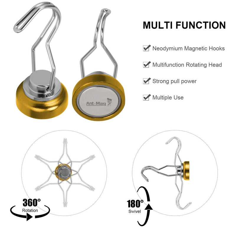 [Australia - AusPower] - Ant Mag Magnets Heavy Duty 80lbs Neodymium Magnet Hooks Great for Refrigerator Grill Cruise Hooks Magnetic Hangers Tools Holding for Kitchen Office Classsroom and Workplace 4 Pack Yellow 