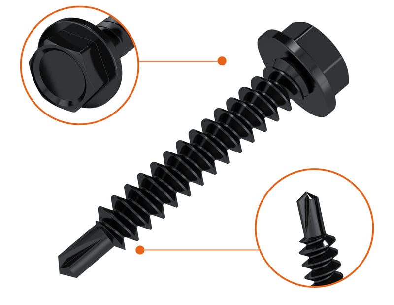 [Australia - AusPower] - Self Tapping Screws for Metal, Assortment Pack with Driver (180 pcs) Black Oxide 410 Stainless Steel, 8 Diameter, 1/2" to 1-1/4" Length #8 Assortment Kit 