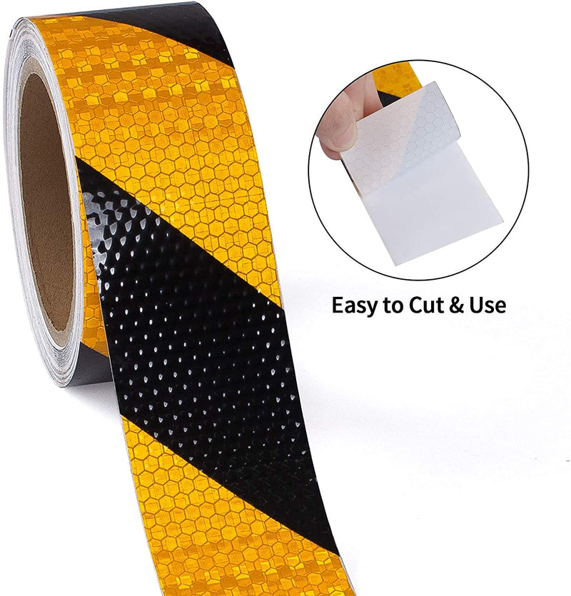 Reflective Tape, Waterproof Self Adhesive Dot Reflective Tape Outdoor Safety Caution Reflector for Trailers, Bikes, Cars（Black Yellow, 4 Inch x 32.8 Feet） Black Yellow