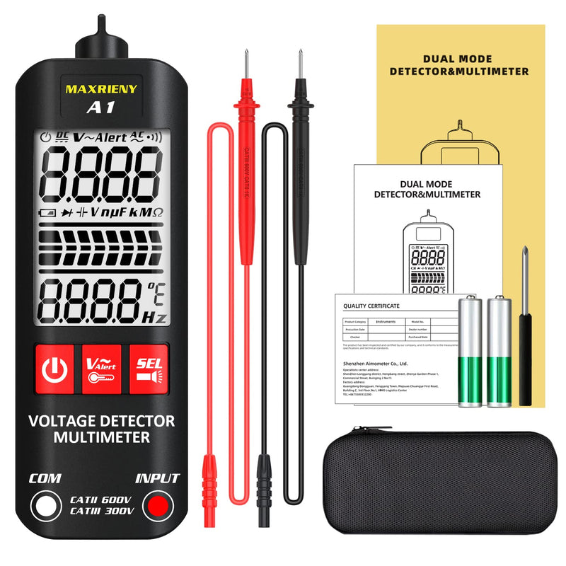 [Australia - AusPower] - Smart Digital Multimeter Electrical Voltage Tester Pocket Voltmeter Resistance Frequency Continuity V-Alert Live Wire Voltage Tester with Protect Case 