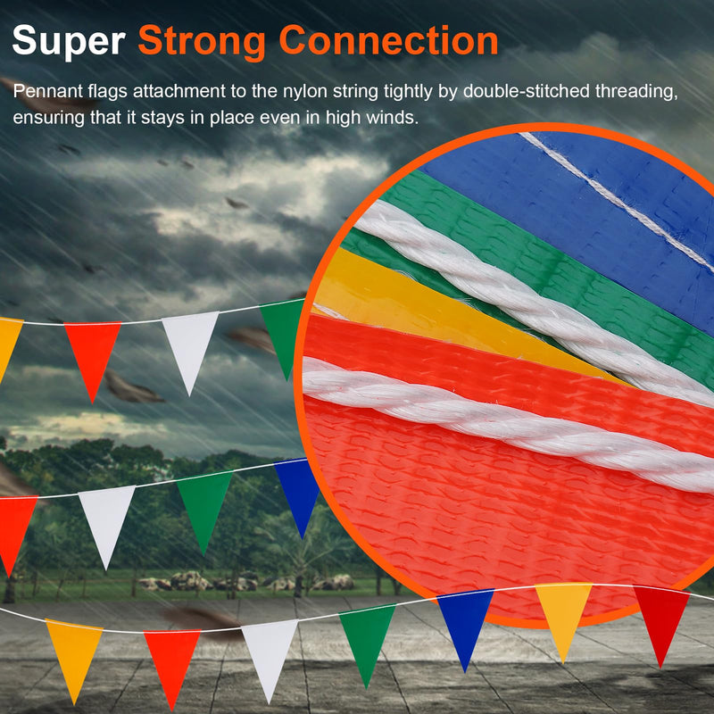 [Australia - AusPower] - Safety Banner Flags, Perimeter Warning Flag Line, For Flagging Construction/Traffic Barrier/Parking Lot/Rooftop/Party & Special Events Multicolor 7" X 10" Pennants On 50' String 50 FT 