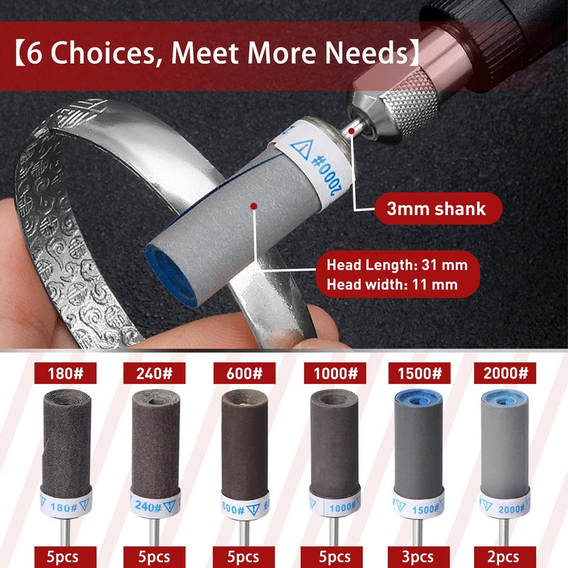 [Australia - AusPower] - Sanding Sleeves Set for Dremel Rotary Tool with 3 mm Shank 180/240/600/1000/1500/2000 Grit Sanding Attachments, Sanding Rollers for Sanding & Rusting, Metal Edge Abrasion, Stone, Wood Sanding 25Pcs--Mixed 