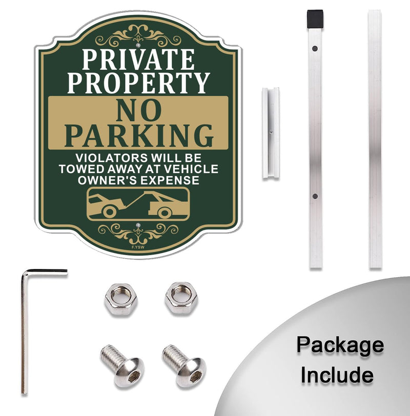 Private Property No Parking Violators Will Be Towed Away at Vehicle Owner's Expense Sign 12" x 10" With 35" Long Metal Stakes With Stand Aluminum Outdoor Use Yard Business