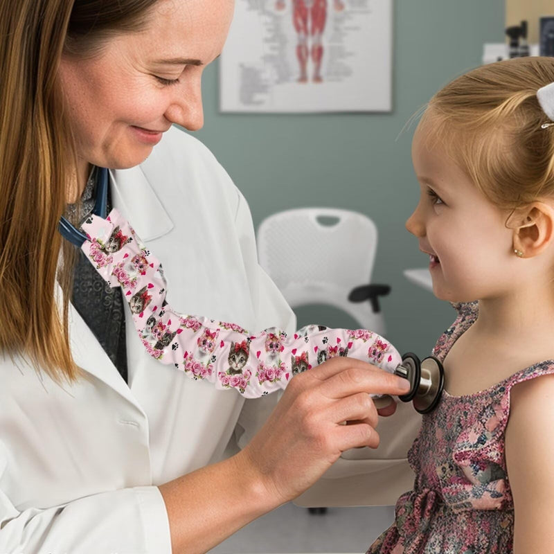 [Australia - AusPower] - Nurses Week Gifts Rose Stethoscope Cover Cat Print Stethoscope Accessories 2 Pack Stethoscope Cover Sleeve Stretchy Stethoscope Protective Cover for Nurses Doctors Mothers Day Gift for Mom Rose Cat 