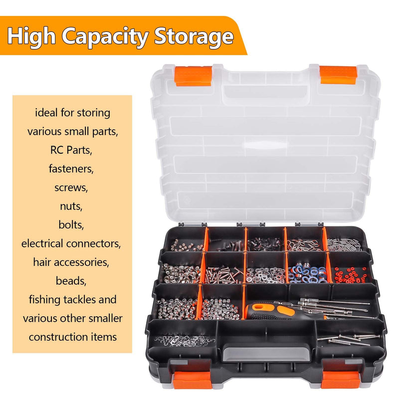 HobbyPark RC Hardware Organizer Box Adjustable Compartments Removable Dividers Durable Plastic Double Side Tools Box Screw Organizer For Nuts, Bolts, Screws, Nails, Small Parts, Tools