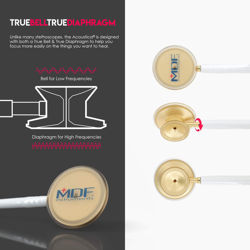 [Australia - AusPower] - MDF Instruments Acoustica Lightweight Stethoscope for Doctors, Nurses, Students, Gold/White Tube + MDF LUMiNiX Illuminator Medical Professional Diagnostic Penlight 