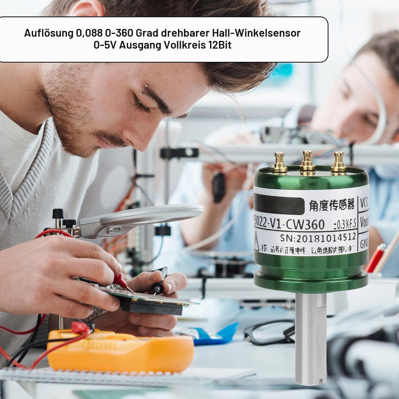 Hall Sensor Resolution, Rotating Hall Angle Sensor 0-360 Degrees 0.088° Resolution Rotation Angle Encoder, 12 Bit Rotatable Hall Sensor 0-5V Analog Output Hall Effect Sensor for Industrial Automation