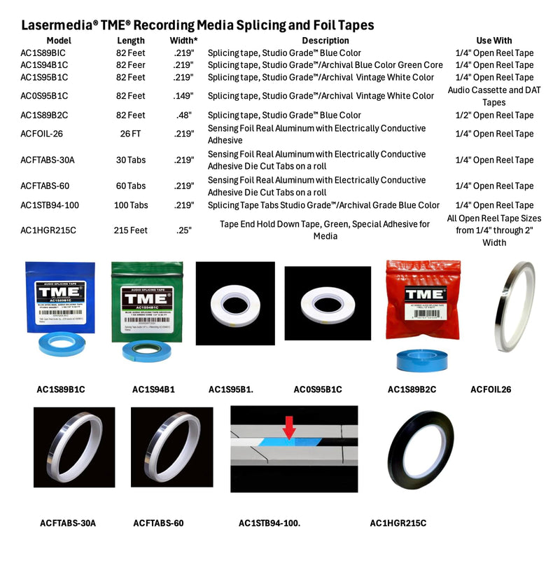 TME Open Reel Adhesive Sensing Foil Real Aluminum for 1/4" Audio Tape 26 Ft Roll with Backing Paper on 3" ID Core ACFOIL-26