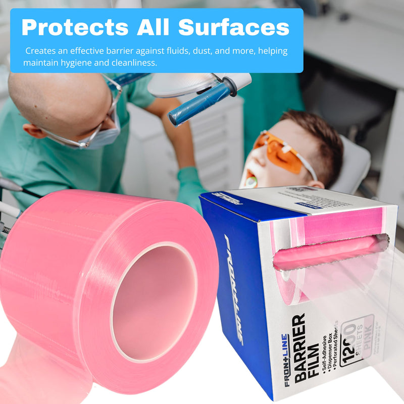 Frontline Dental Barrier Film Roll 4" x 6" Medical Grade Surface Protection Easy Peel Residue Free Tape with 1200 Perforated Sheets for Dental, Medical, Tattoo, and Beauty (Pink) Pink