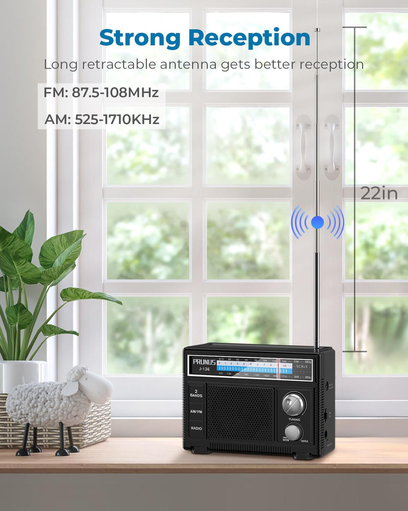 [Australia - AusPower] - PRUNUS Portable Radio AM FM, Transistor Radio Battery Operated and Plug in Wall,Loud Speaker Support AUX in and Micphone in, Small Radios Portable AM FM J-136 