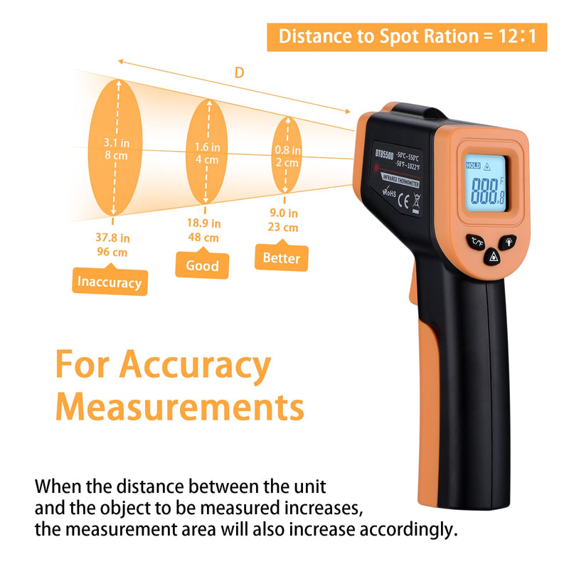 [Australia - AusPower] - Infrared Thermometer Gun for Cooking, Laser Thermometer Gun for Blackstone Pizza Oven, -58?~1022? Non Contact Temperature Gun with Carrying Storage Case, LCD Backlit (NOT for Human) Black 