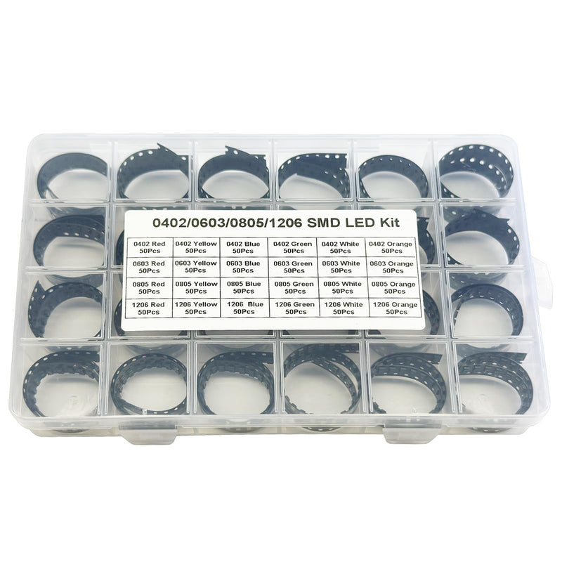 [Australia - AusPower] - 24 Values 1200PCS 0603 0805 1206 SMD LED Diode Lights Assorted Kit,Super Bright Lighting Bulb Lamps,Electronics Components Light,Emitting Diodes,Yellow, red, Blue, Green, White, Orange 24 Values 1200PCS 