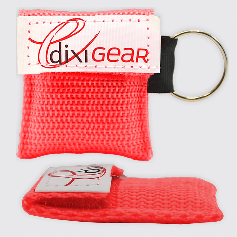 [Australia - AusPower] - Dixie EMS CPR Mask for Pocket or Key Chain, CPR Emergency Face Shield with One-Way Valve Breathing Barrier for First Aid or AED Training, 5 Count - Red 