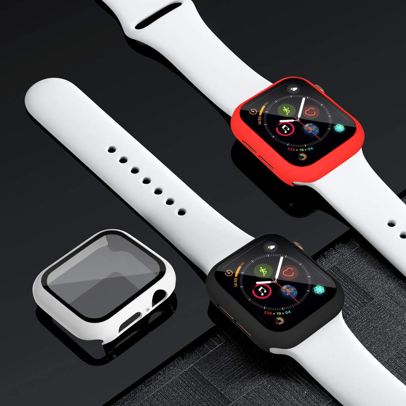 [Australia - AusPower] - Charlam Compatible with Apple Watch Case 44mm iWatch SE Series 6 5 4 with Screen Protector, Slim Guard Thin Bumper Full Coverage Hard Cover Defense Edge for Women Men, Black White Red, 3 Pack Red/White/Black 