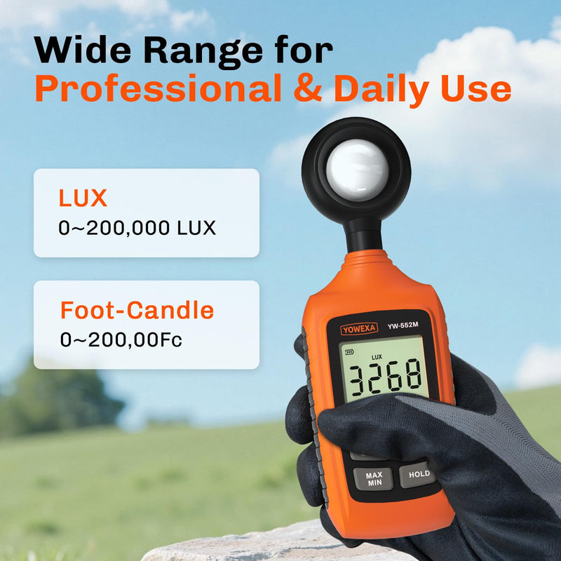 [Australia - AusPower] - YW-552M Light Meter, Digital Lux Meter 0~200,000 Lux(0~20,000 Fc) with Backlight, Max/Min, Data Hold, Foot Candle & Lux Unit Switch, for Photography, Plants, Office, and Indoor Lighting 