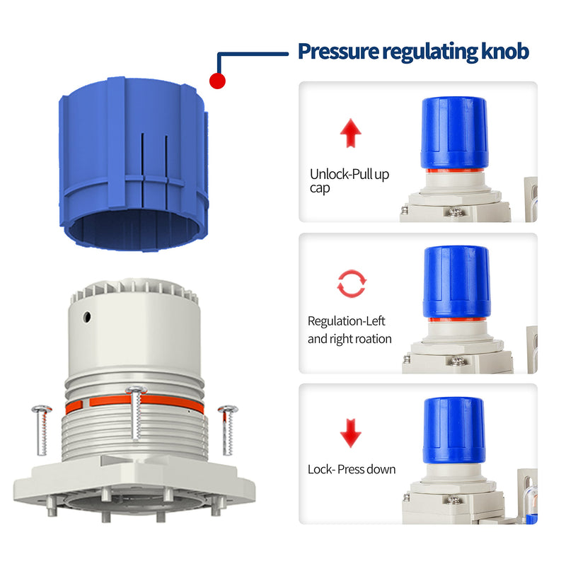 1/4" NPT Air Compressor Regulator - Air Pressure Regulator, Air Dryer AW2000-02 Manual Drain Poly Bowl Gauge 0-160 PSI 5?m Brass