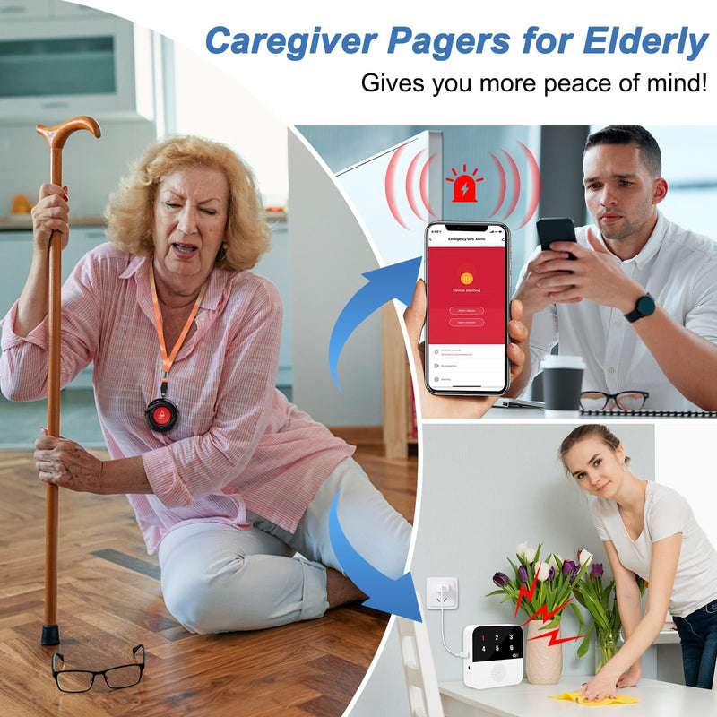 [Australia - AusPower] - WiFi Smart Wireless Caregiver Pagers for Elderly Alert Button That Calls Cell Phone Caregiver Alert System with LED Number Display 2 SOS Call Button 1 Receiver(Only Supports 2.4GHz & No Monthly Fee) 2 Button & 1 Receiver 