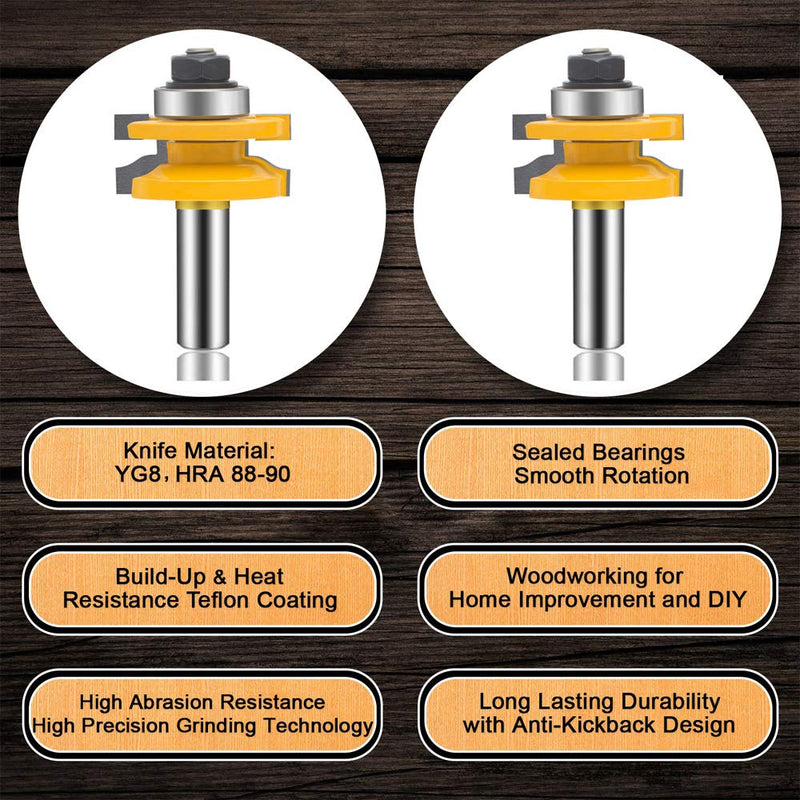 OLETBE Router Bit Set 3 PCS 1/2-Inch Shank Round Over Raised Panel Cabinet Door Ogee Rail and Stile Router Bits, Woodworking Wood Cutter, Wood Carbide Groove Tongue Milling Tool (SQ-2)