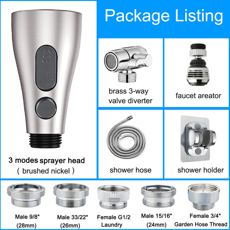 Kitchen Faucet Sink Sprayer Attachment, Sink Hose Sprayer with Aerator For Faucet with Brass Diverter and Stainless Steel Hose for Kithcen,Laundry Room, Bathroom Pet Shower,Hair Washing