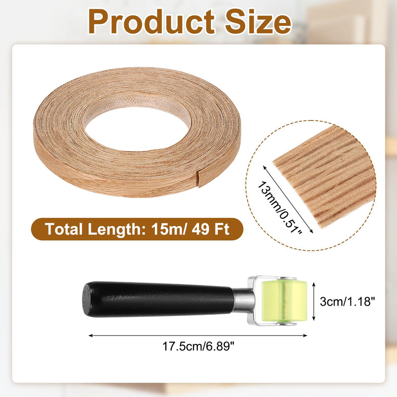 uxcell 1/2" x 49 ft Wood Edge Banding, Pre-Glued Iron On Edging Strip, Plywood Wood Grain Repair Tape for Cabinet Repair, Furniture Restoration, Handicraft DIY, Red Oak