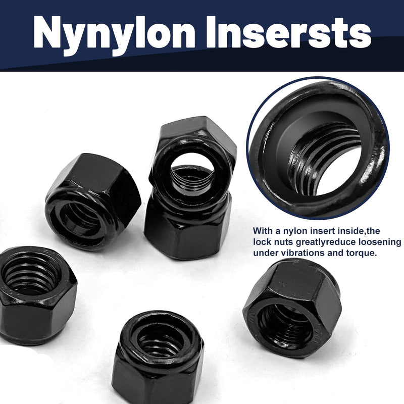 [Australia - AusPower] - ZQZ 1/4"-20 Black Nylon Lock Nuts, 65PCS 304 (A2-70) Stainless Steel Nylon Insert Locknuts, Black Oxide, Coarse Thread Nylock Nuts 1/4-20, 65pcs 
