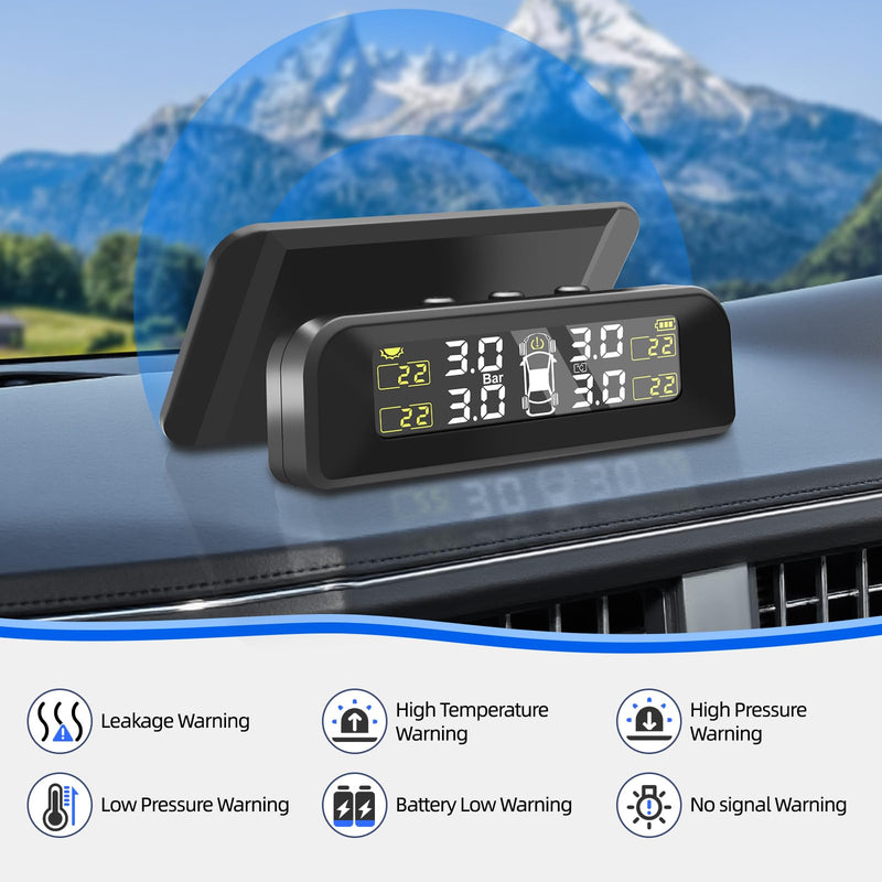 Tire Pressure Monitoring System Solar TPMS,Tire Pressure Monitor System with 4 External Sensors Real-Time Display on Windowshield 22-87 PSI for Car RV SUV MPV Sedan