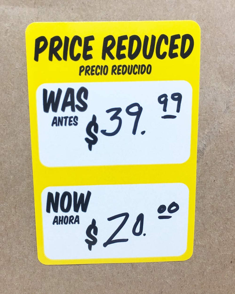 Price Reduced was Now Retail Sale Labels 2 x 3 Inch Rectangle 500 Adhesive Stickers