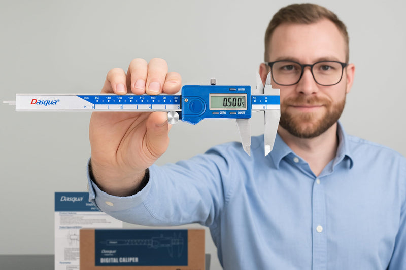 [Australia - AusPower] - Dasqua Left Handed Digital Caliper - 6 Inch, Precise Stainless Steel Measuring Tool, ±0.02mm Accuracy,Auto-Shutoff,and Large LCD Display – Ideal for Metalworking, Woodworking, and DIY 