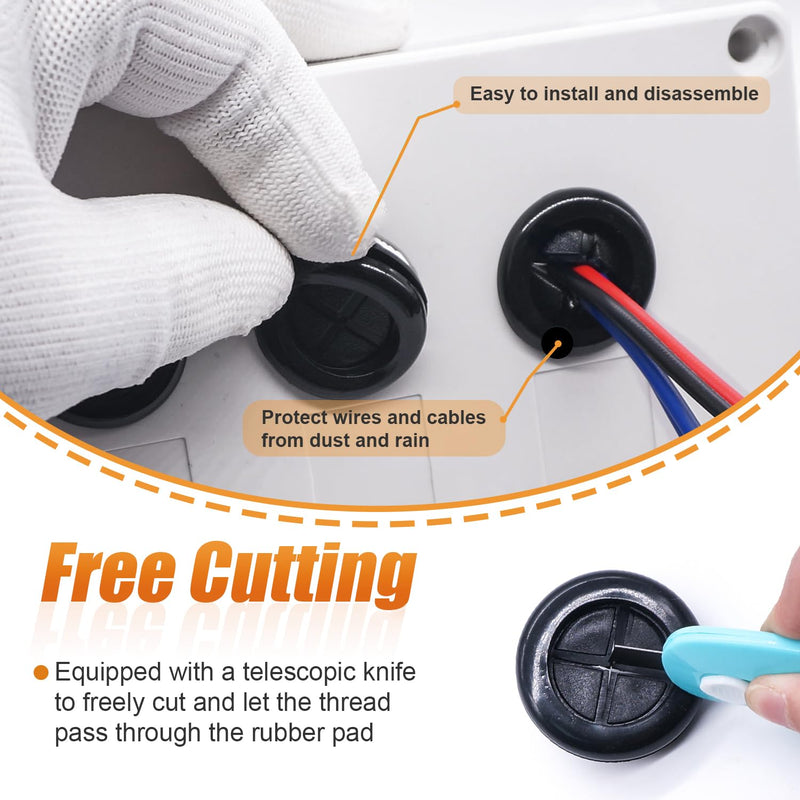mankk 45PCS Rubber Grommet Kit 10 Size Oval and Round Double Sided Rubber Hole Plug Firewall Hole Plug with Retractable Box Knife for Protecting Cable Wire M-119-45PCS 10 Sizes