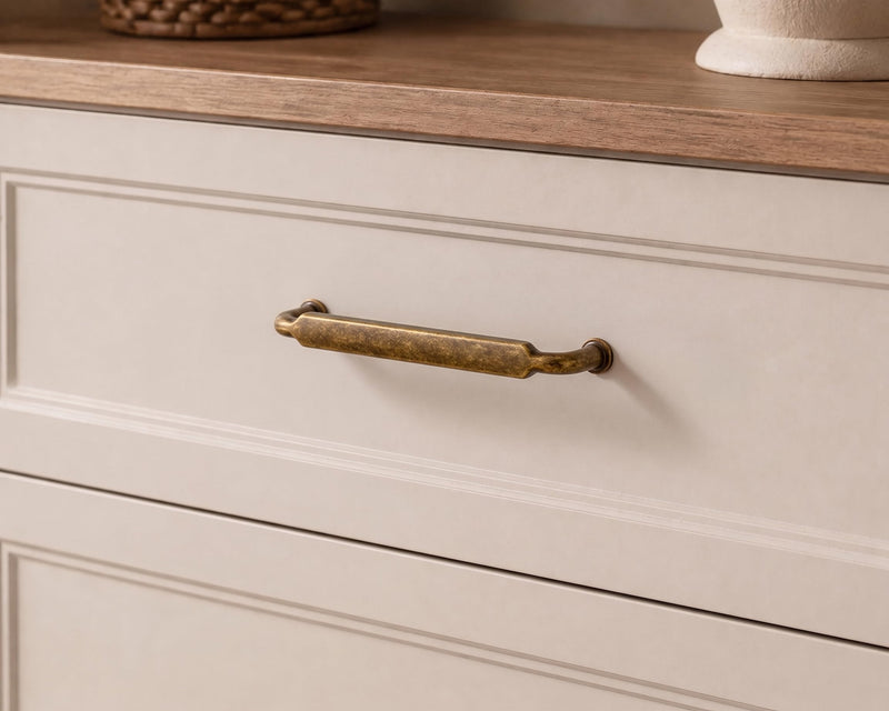 Goo-Ki 5 Inch Hole Center Antique Brass Zinc Alloy Cabinet Pulls Kitchen Cabinets Hardware, 6 Pack Vintage Brass Solid Cabinet Handles Drawer Pulls 5 Inch Hole Centers