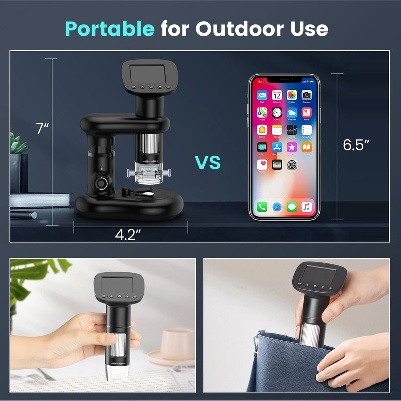 [Australia - AusPower] - Kids Microscope for Ages 8-12, Handheld Digital Microscope D-MS1 with 2" IPS Screen - Take Pictures & Videos - Download to PC & Mac - 1000X Pocket Microscope, Used Birthday for Kids black-B 