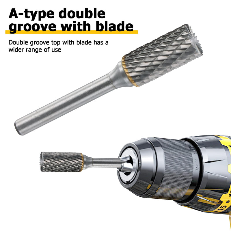 [Australia - AusPower] - Carbide Burr with 1/4 Inch Shank, Double Cut Rotary File, Burr Diameter 12 mm Cylinder End Cut, Die for Steel Metal Processing, Polishing and Engraving (A) a 