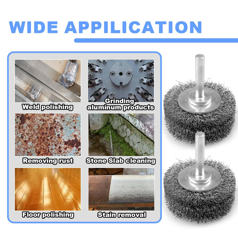 [Australia - AusPower] - LSTOPGO 2 Pieces 50 mm Wire Brush Wheel for Drill, 0.3 mm Coarse Corrugated Carbon Steel Wire, 6.35 mm Round Shank, High Performance Wire Brush for Removing Rust, Corrosion and Paint 