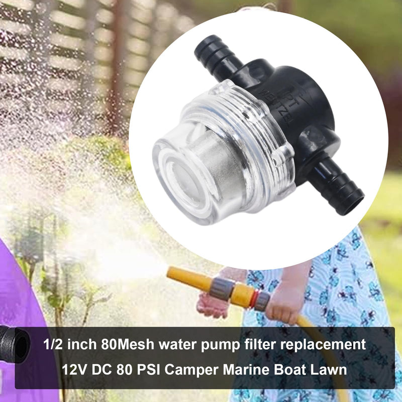 [Australia - AusPower] - 1/2 Inches Water Pump Strainer 2PCS for 12V DC 80 PSI Camper Marine Boat Lawn, 80 Mesh Filter 