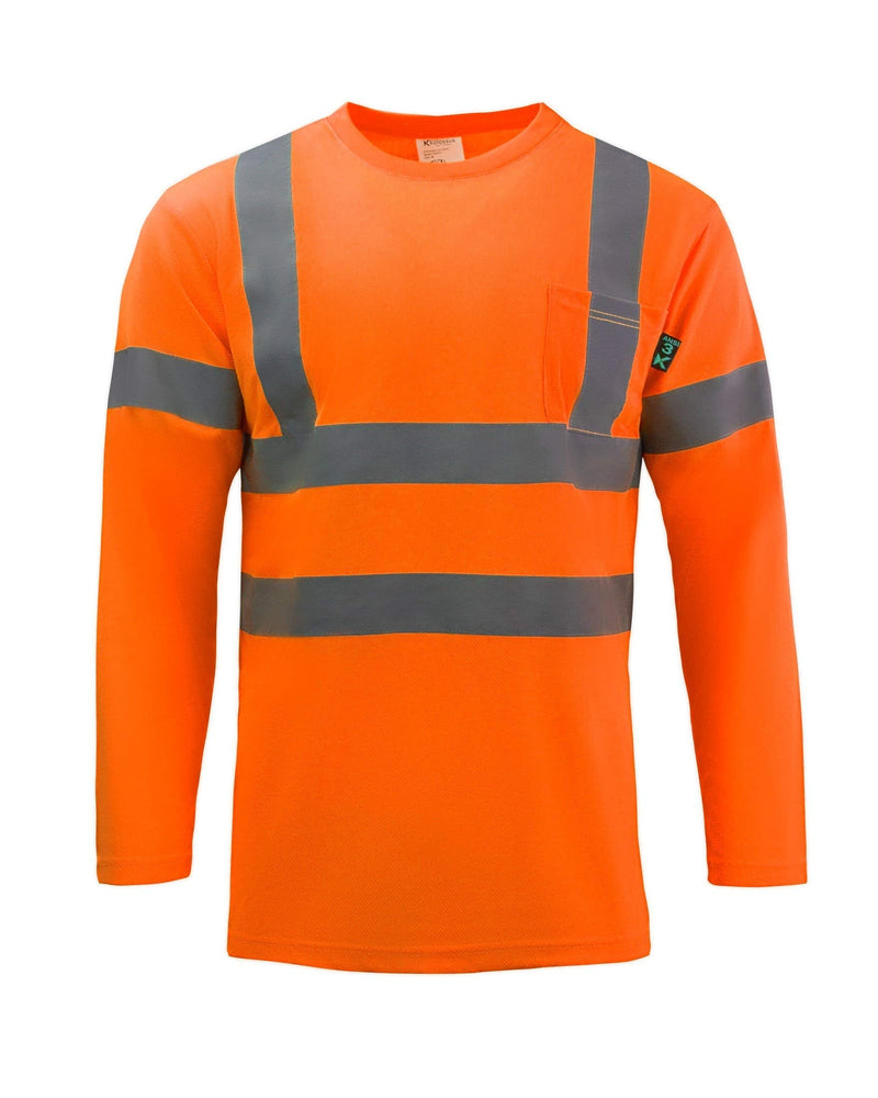Kolossus Hi Vis Construction Shirts for Men Long Sleeve Reflective Safety Work Shirt Front Pocket Yellow Orange Class 3 X-Large