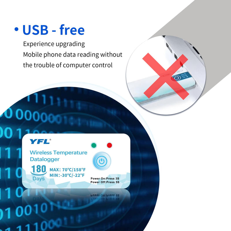 [Australia - AusPower] - Wireless Temperature Data Logger Reusable Temperature Sensor USB-Free Thermometer Recorder High Accuracy Thermometer with PDF Reports 180 Days Low Temperature Monitor Indoor Outdoor-1 Pack 