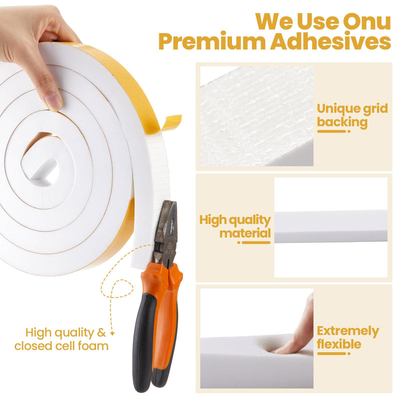 4 Rolls Total 26 Ft White Weather Stripping 1 Inch Wide x 3/4 Inch Thick Self Adhesive High Density Foam Tape Insulation Weatherproof Window Door Seal Strip Soundproof Collision Avoidance 6.5 Ft x 4