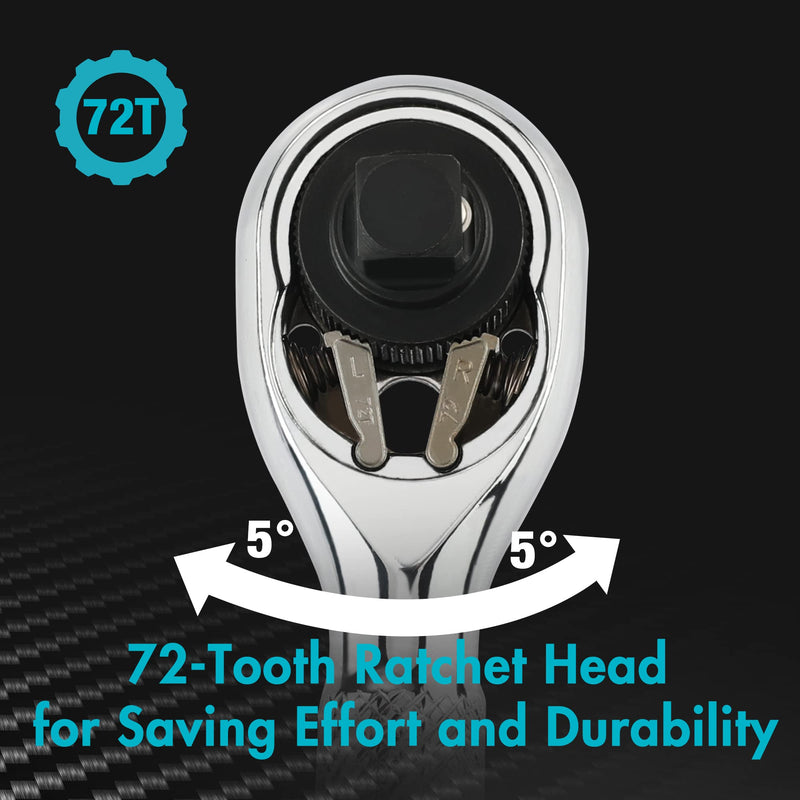 [Australia - AusPower] - DURATECH 1/4-Inch Stubby Ratchet Wrench, Socket&Bit Driver, 72-Tooth, Chrome Alloy Made, Chrome Plated Finish 1/4" Dual Head Ratchet 