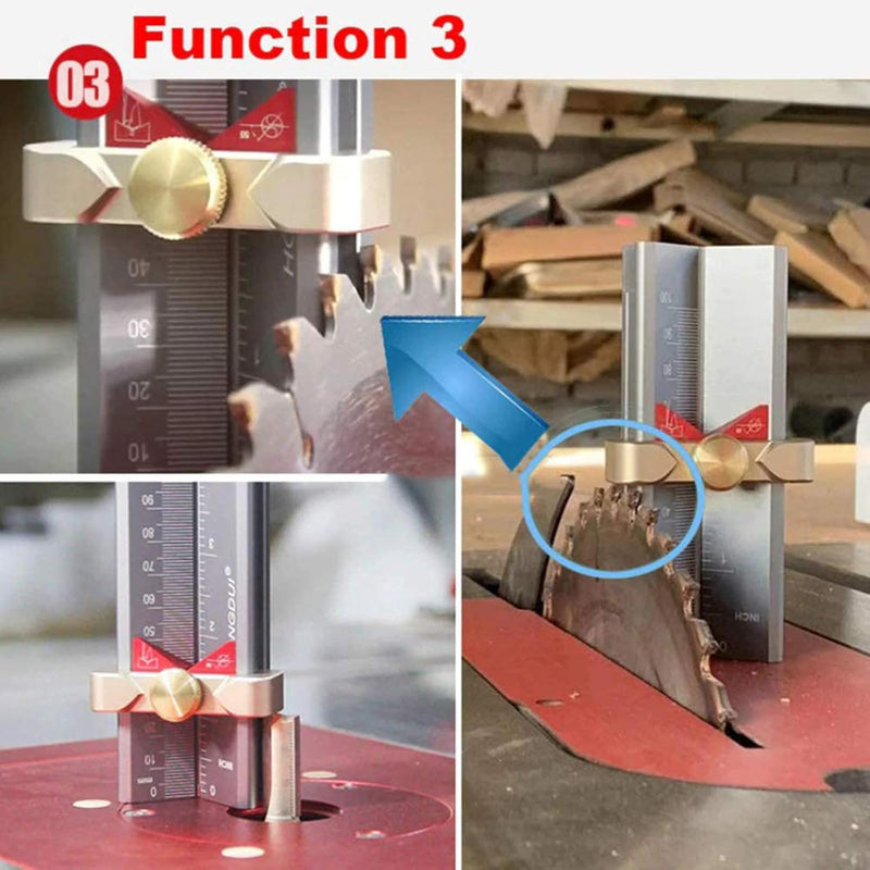 [Australia - AusPower] - HONGDUI 3 in 1 Multifunction Measuring Gauge Drill Depth Gauge Drill Stop Measure and Drill Point Angle Gauge Grinding Gage and Table Saw Height Gauge Woodworking Tool - ZS03F 