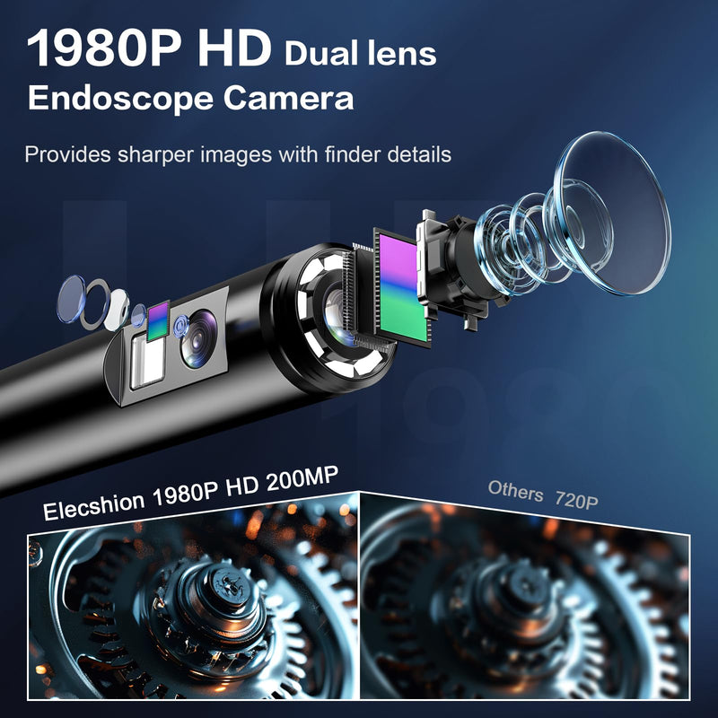 [Australia - AusPower] - Dual Lens Endoscope Camera with Light-Borescope Inspection Camera with 8+1 Adjustable LED Lights1980P Endoscope Camera with 16.5ft Semi-Rigid Snake Camera IP68 Waterproof for iPhone iPad Android Phone 