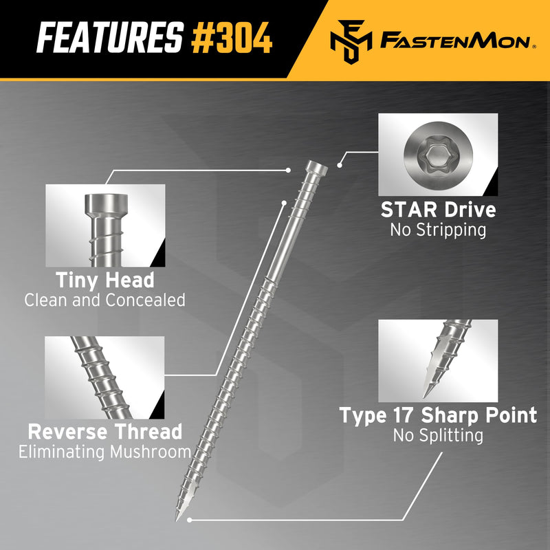 Composite Trim Screws, #8 x 2, Stainless Steel 304, 150pcs, Hidden Fastener for PVC & Wood, Outdoor Deck, Exterior & Finish Fasteners, Rust-Resistant, T-10 Star Drive, 0.9lbs #8 x 2" 150