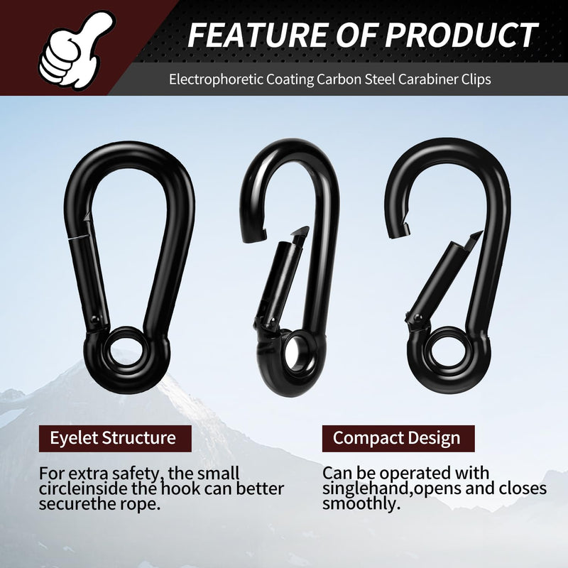 [Australia - AusPower] - Spring Snap Hooks, Black Carabiner Clip, Heavy Duty Rope Connector, Quick Link Carabiners Spring Snap Hooks for Indoor & Outdoor, Camping, Climbing, Fishing, Hiking 1.57 Inch, 10 Pack 