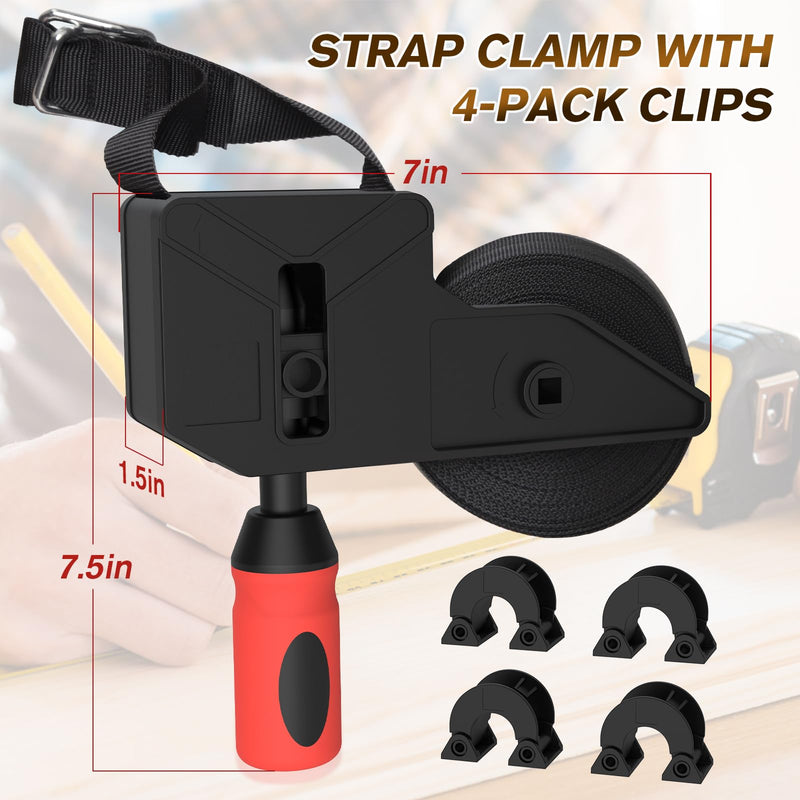 Sebupar 2 Pack Woodworking Band Clamps with 23 ft Variable Angle Strap Clamp, Corner Camp Picture Frame Clamps Fits for Square, Round/Irregular Shaped, Barrel