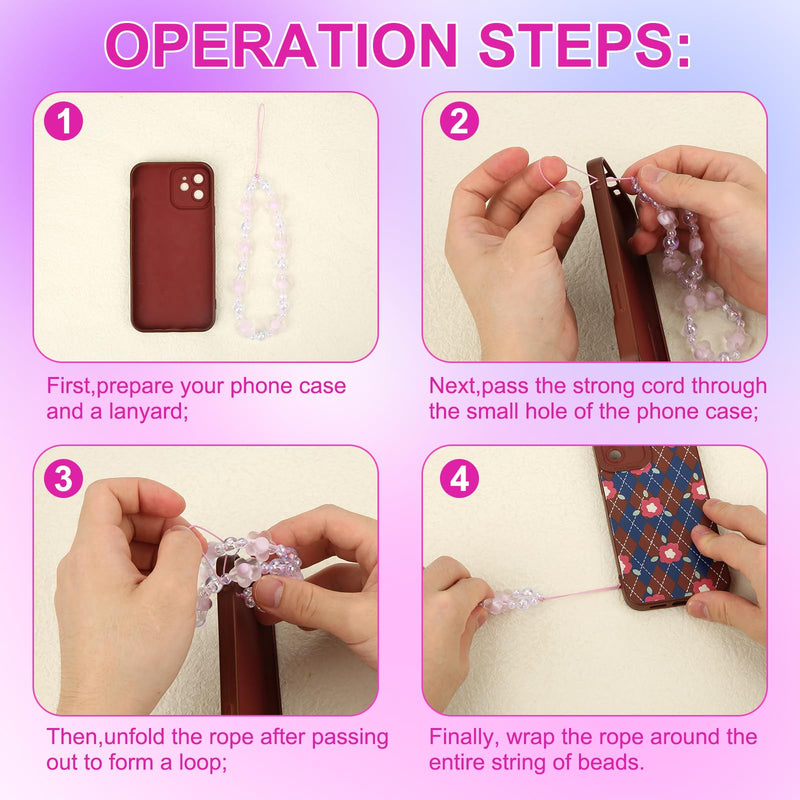 [Australia - AusPower] - 2pcs Beaded Phone Bracelet Strap, Crystal Butterfly Flower Pearl Phone Beaded Wrist Strap Phone Bracelet Lanyard for Women Phone Keychain Charm (White, Purple) 
