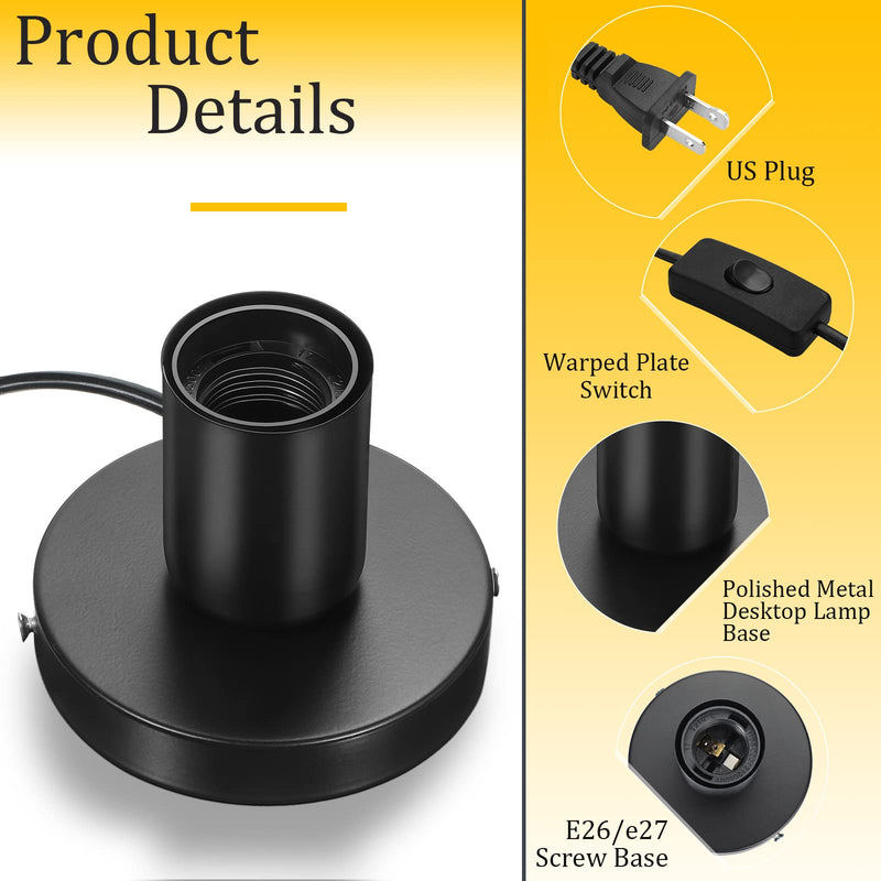 [Australia - AusPower] - 2 Pieces Polished Metal Desktop Lamp Base E26 E27 Screw Light Bulb Holder Base Sockets Base Night Light Bulb Base Lamp Replacement Base for Holding Bulb, 6 Feet Cord on off Switch Plug (Black) Black 